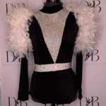 Black & White Glam Feather Shoulder Leotard – REF 43 –